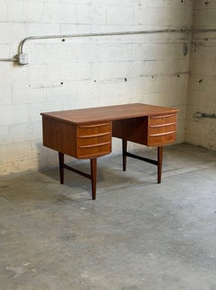 Vintage Danish Teak Executive Desk Mid Century Modern Scandinavian 6 Drawer