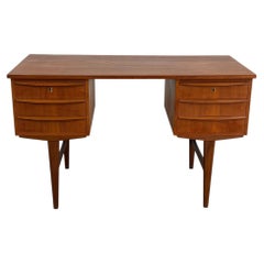 Vintage Danish Teak Executive Desk Mid Century Modern Scandinavian 6 Drawer