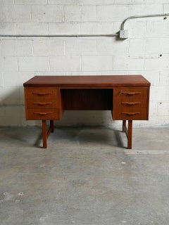 Vintage Danish Teak Executive Desk Writing Desk Finished Back Office Desk MCM