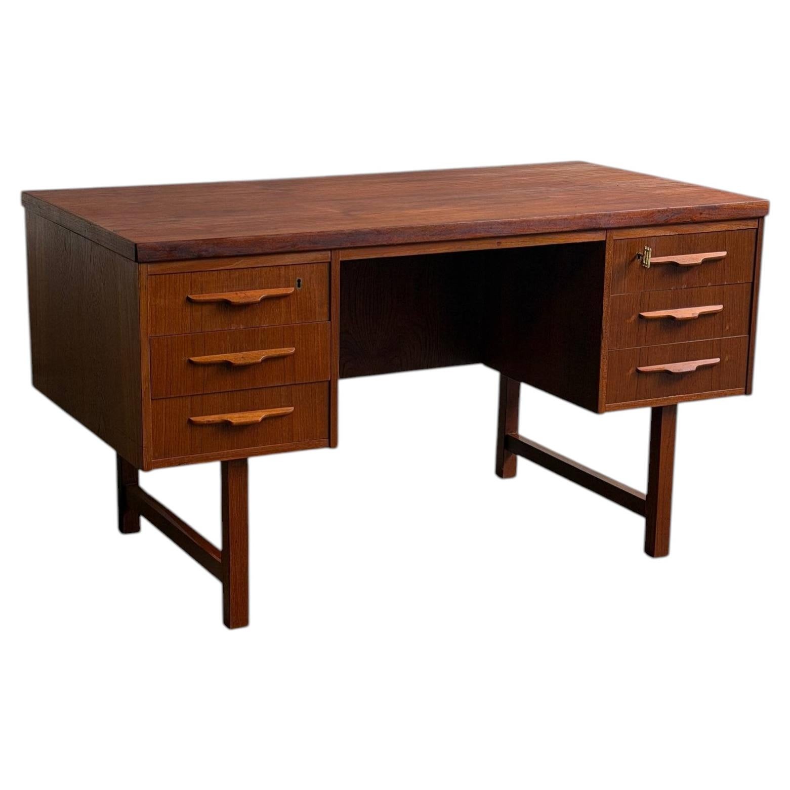 Vintage Danish Teak Executive Desk Writing Desk Finished Back Office Desk MCM