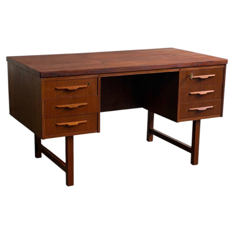 Vintage Danish Teak Executive Desk Writing Desk Finished Back Office Desk MCM