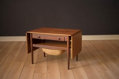 Vintage Danish Teak Expandable Drop-Leaf Sewing End Table