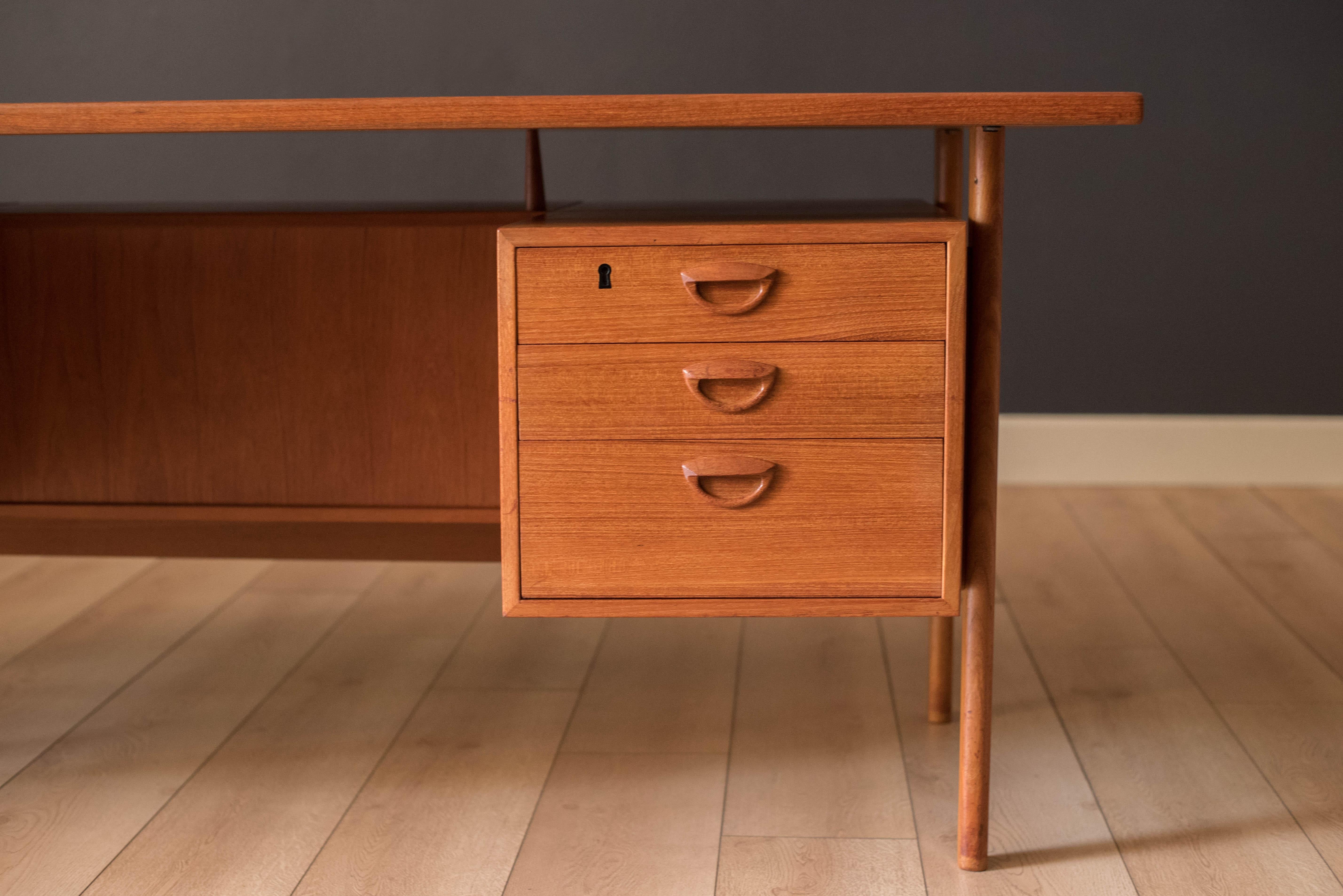 Scandinavian Modern Vintage Danish Teak Floating Executive Desk by Kai Kristiansen