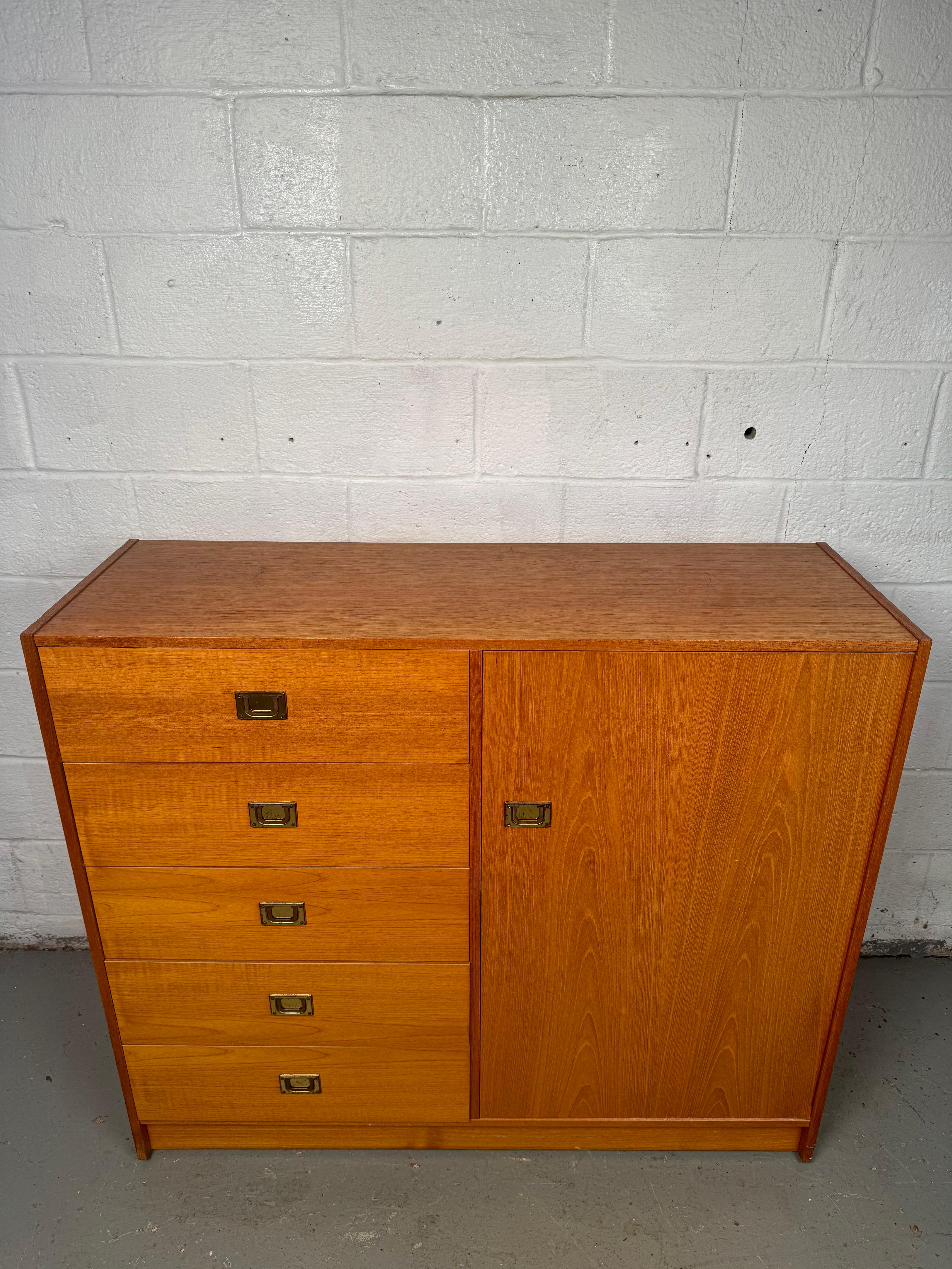 Mid-Century Modern Campaign Style Danish Teak Gentleman's Dresser For Sale