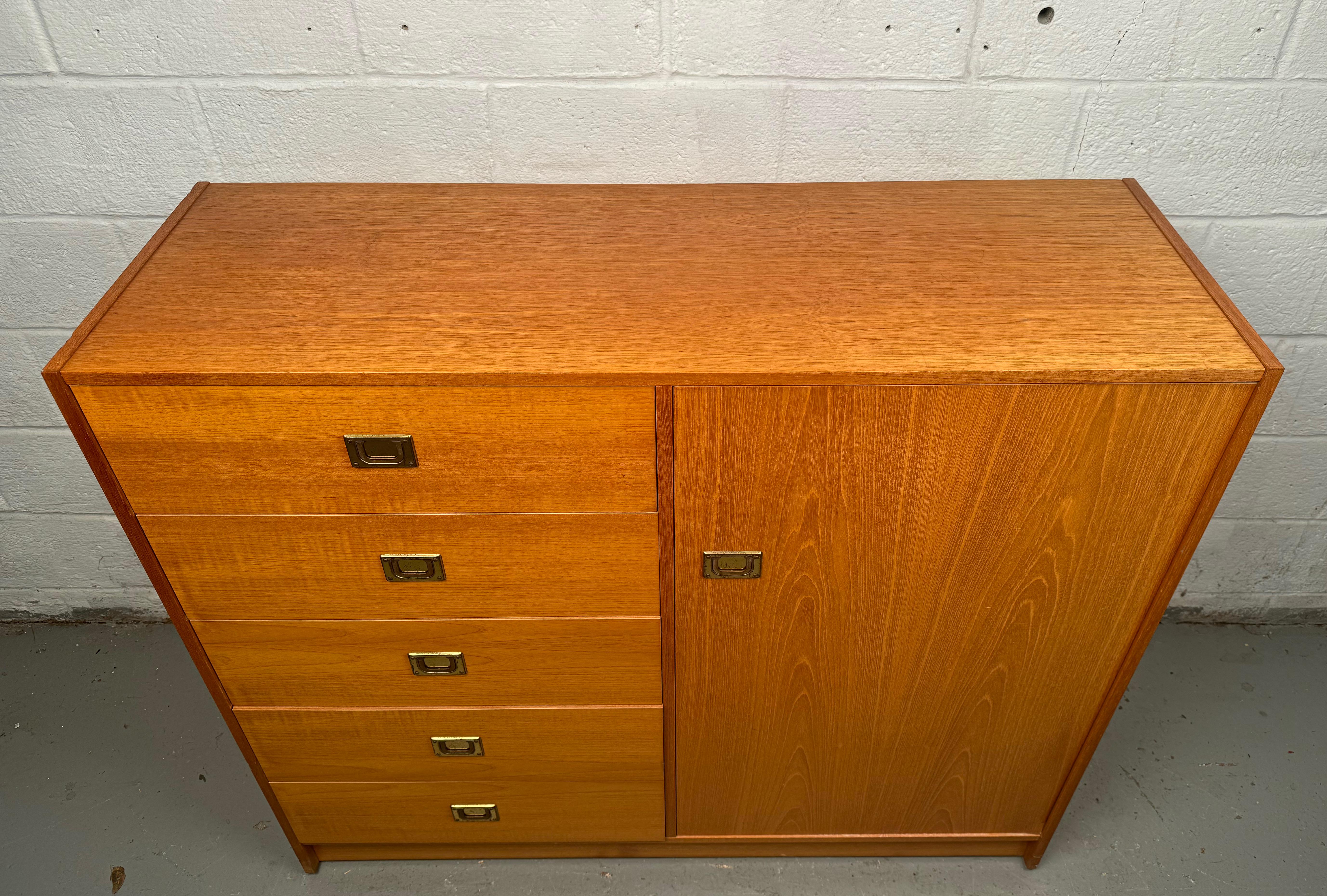 Campaign Style Danish Teak Gentleman's Dresser In Good Condition For Sale In Brooklyn, NY