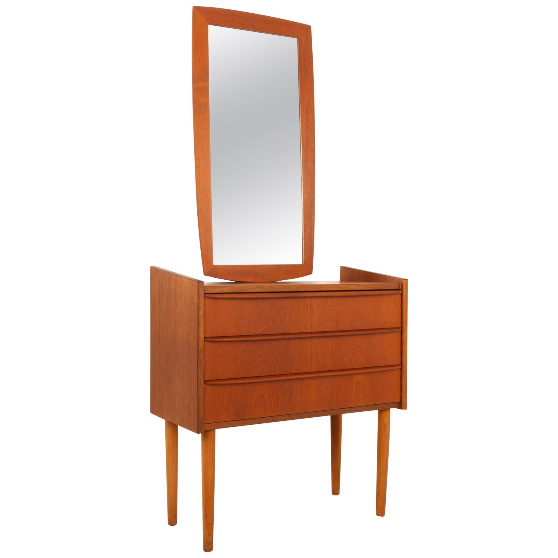 Vintage Danish Teak Hallway Mirror and Dresser, 1960s, Set of 2