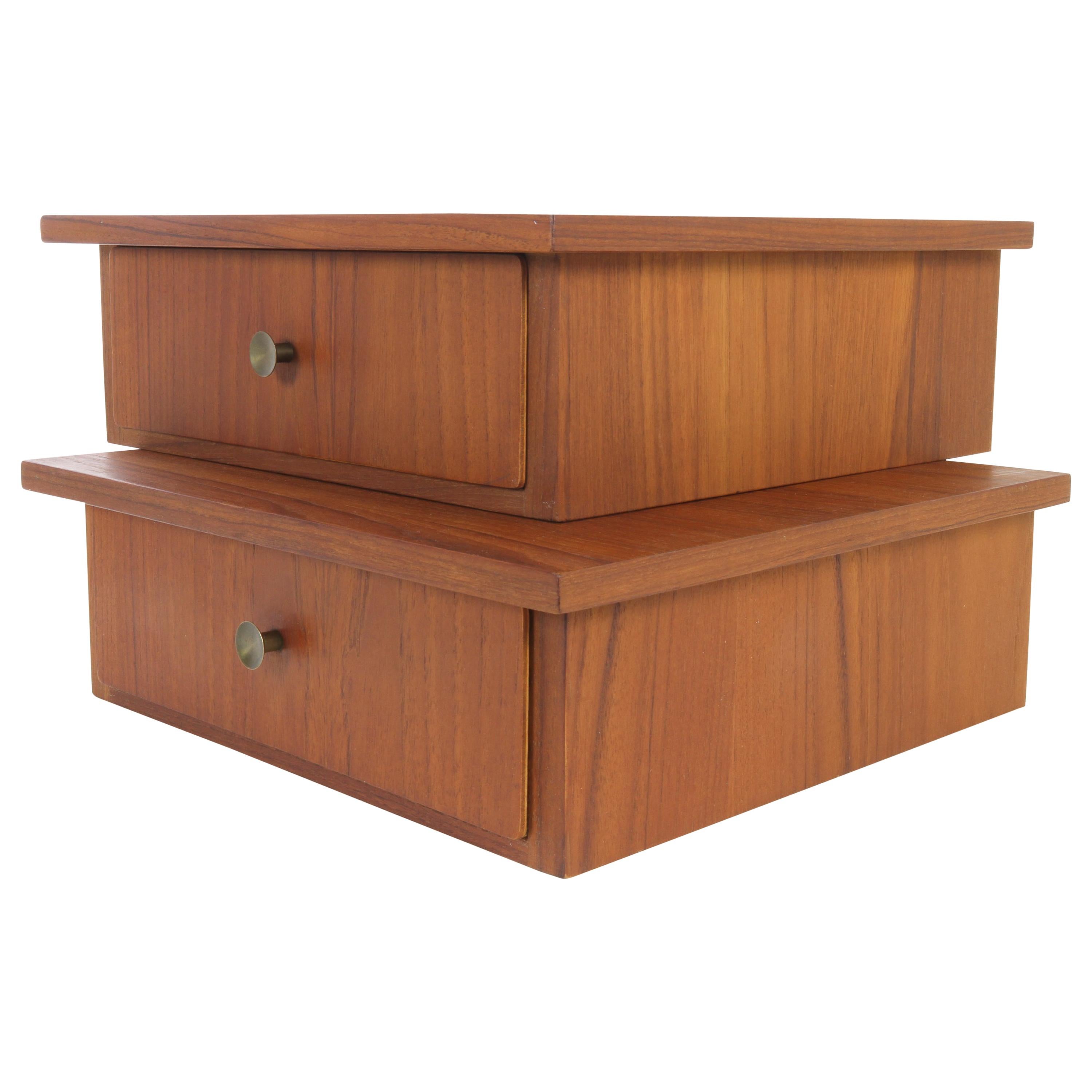 Vintage Danish Teak Hanging Shelves with Drawer, 1960s, Set of 2 at 1stDibs