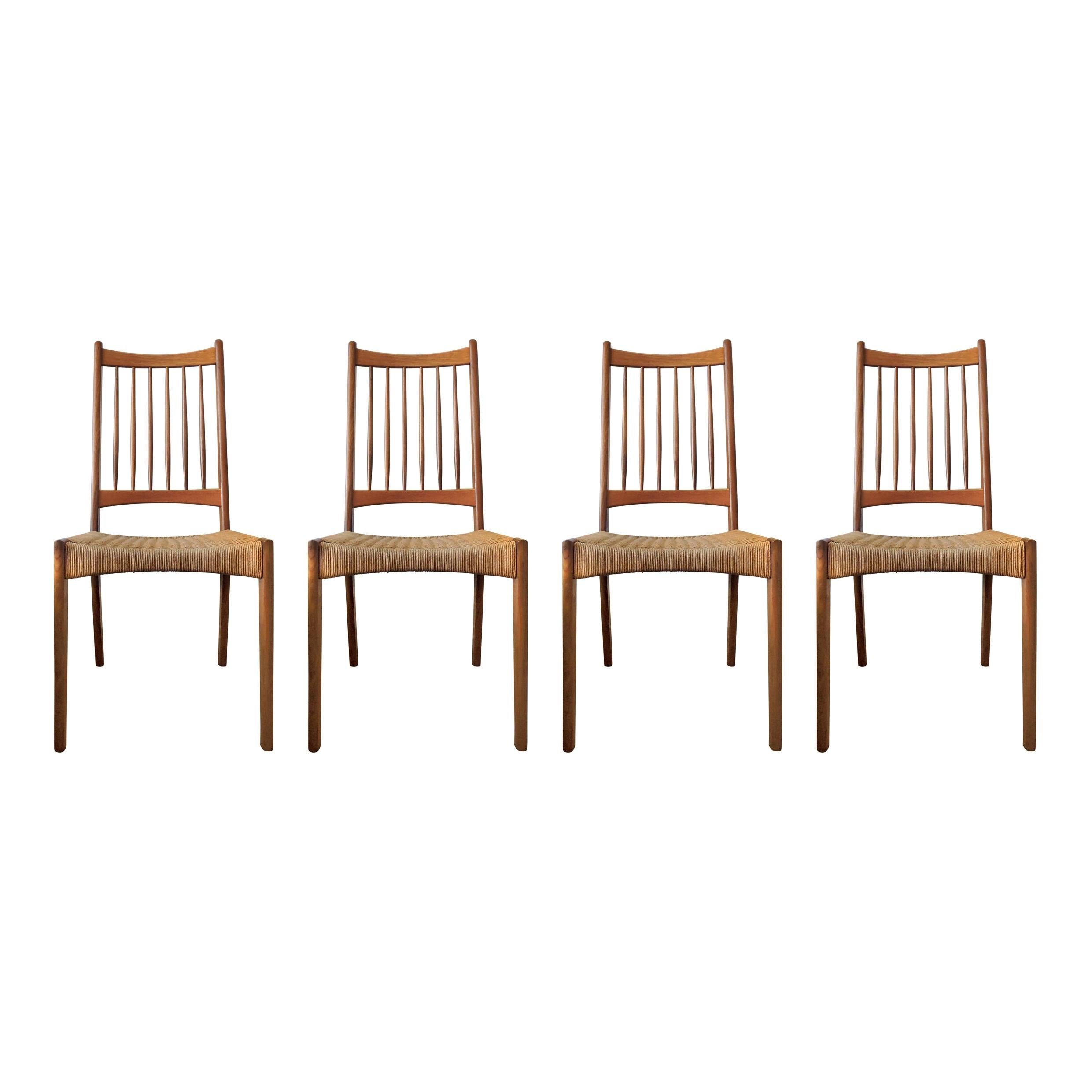 Dänische Esszimmerstühle aus Teakholz und Papierkordel, 4er-Set