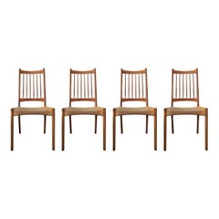 Vintage Danish Teak and Paper Cord Dining Chairs, Set of 4