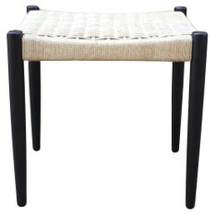 Taburete danés vintage de teca y cuerda de papel, c. 1950