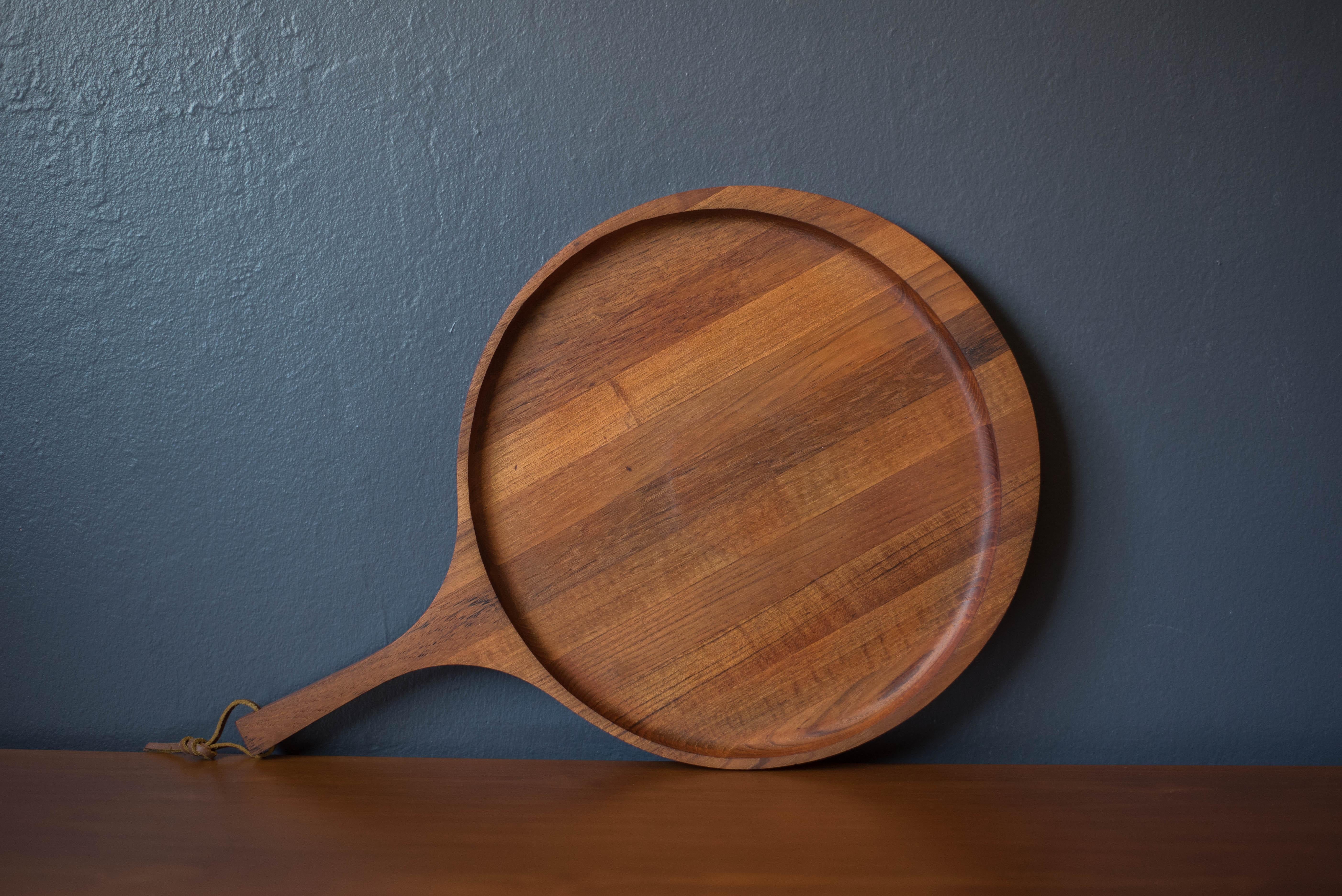 Vintage Danish Teak Round Serving Tray Platter 4