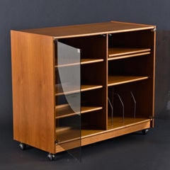 Vintage Danish Teak Stereo Media Record Cabinet Record on Casters