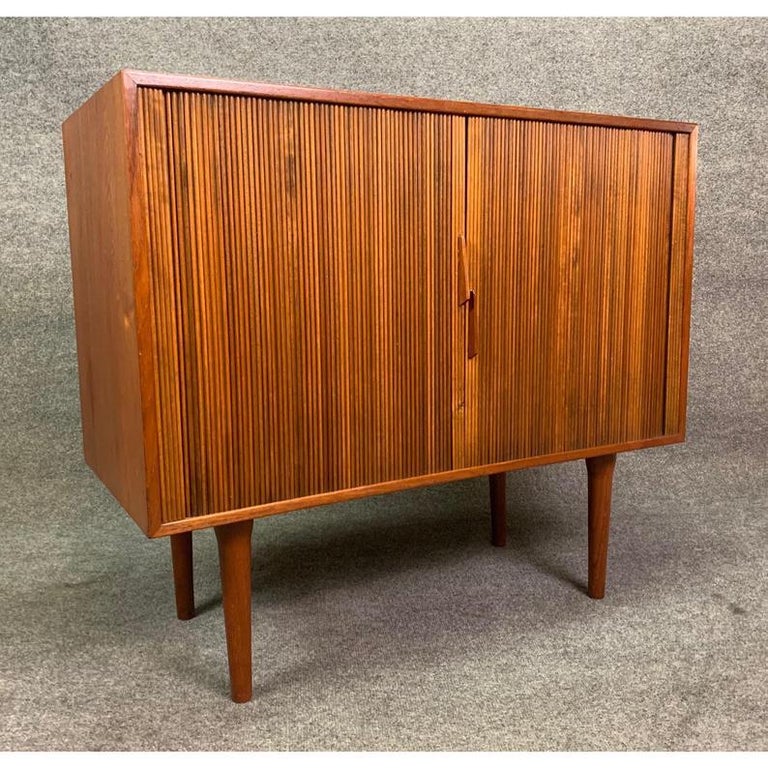 Vintage Danish Teak Storage with Tambour Doors by Edmund