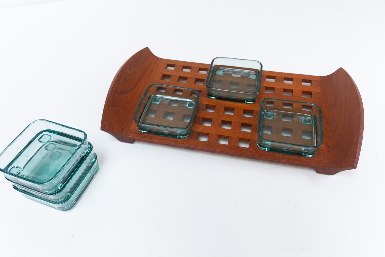 Vintage Danish Teak Tray with Glass Bowls by Jens Harald Quistgaard, 1960s For Sale 6