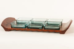 Vintage Danish Teak Tray with Glass Bowls by Jens Harald Quistgaard, 1960s