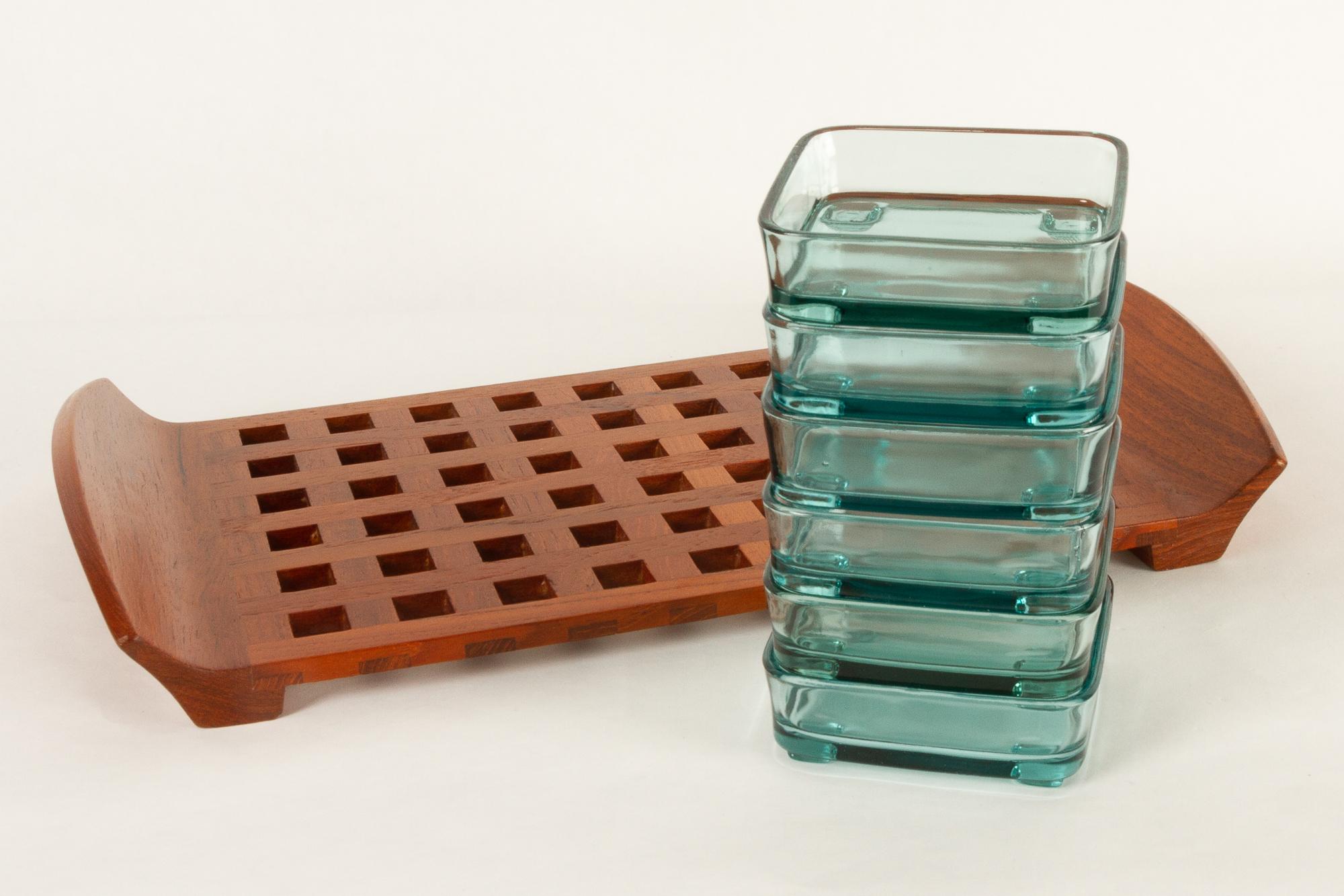 Vintage Danish Teak Tray with Glass Bowls by Jens Harald Quistgaard, 1960s 1