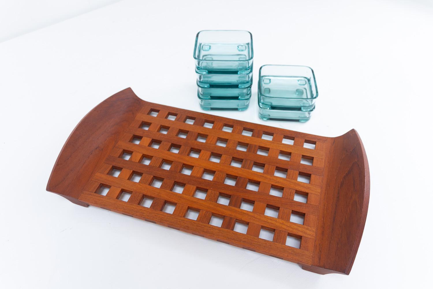 Vintage Danish Teak Tray with Glass Bowls by Jens Harald Quistgaard, 1960s For Sale 2
