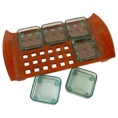 Retro Danish Teak Tray with Glass Bowls by Jens Harald Quistgaard, 1960s