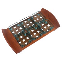 Vintage Danish Teak Tray with Glass Bowls by Jens Harald Quistgaard, 1960s