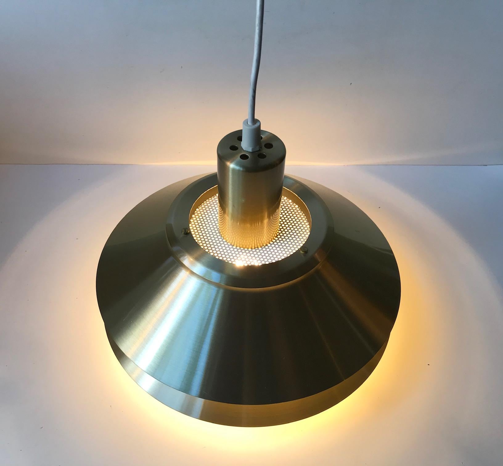 Vintage Danish Tiered Brass Pendant Lamp from Jeka, 1970s In Good Condition In Esbjerg, DK
