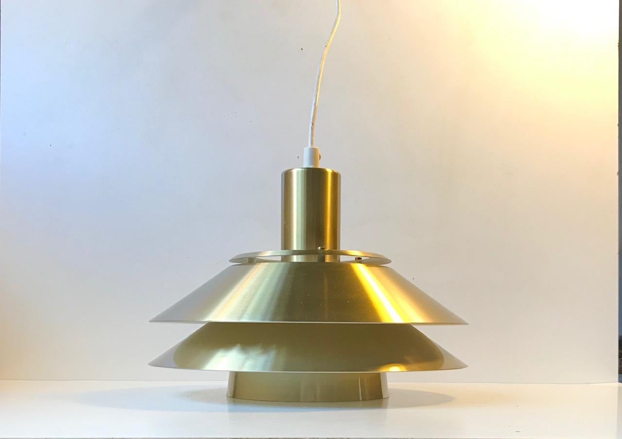 Aluminum Vintage Danish Tiered Brass Pendant Lamp from Jeka, 1970s