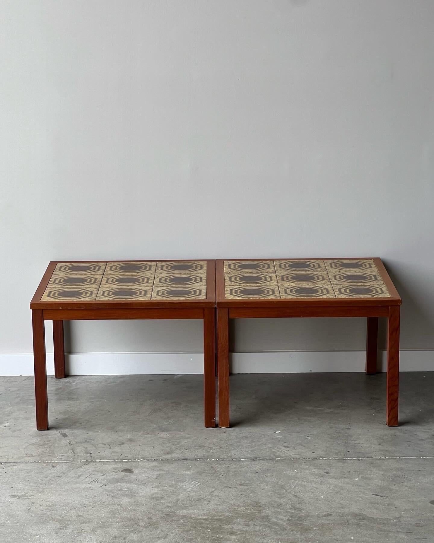 Late 20th Century Vintage Danish Tile Top End Tables - a Pair For Sale