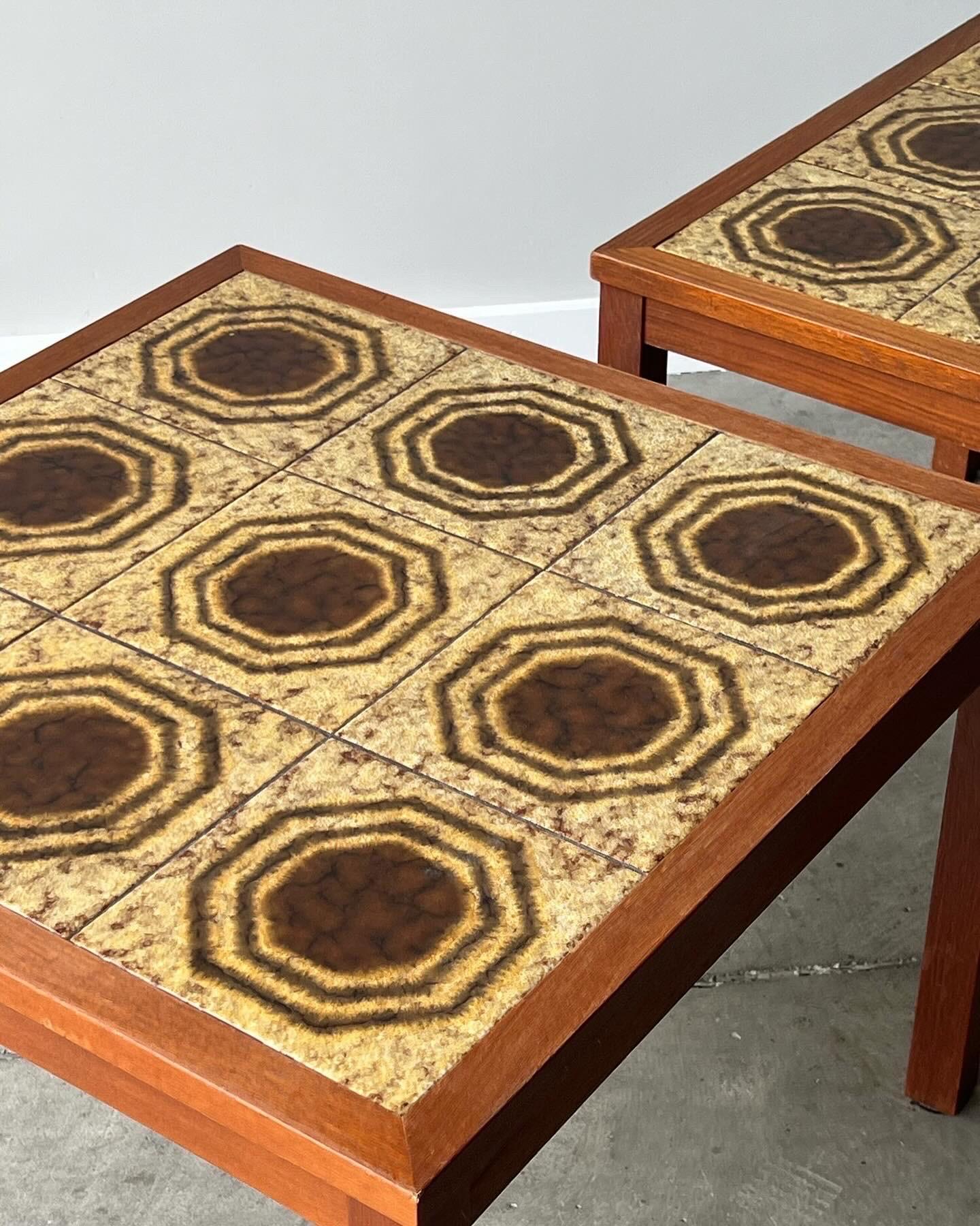 Ceramic Vintage Danish Tile Top End Tables - a Pair For Sale
