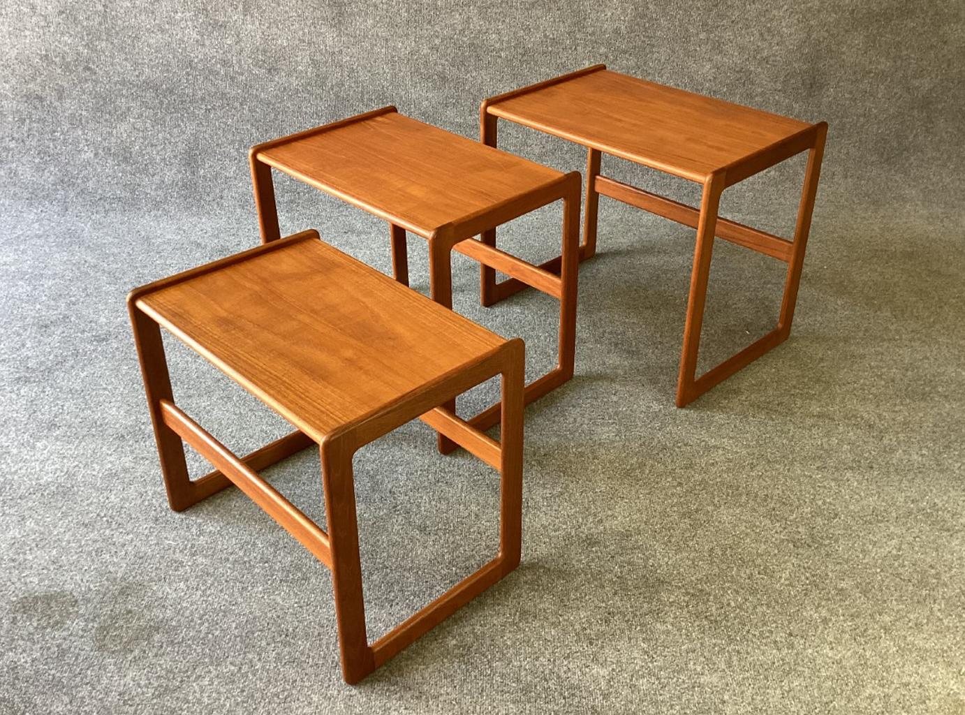 Oiled Vintage Danish Trio Teak Nesting Tables Attributed to Arne Hovmand-Olsen For Sale