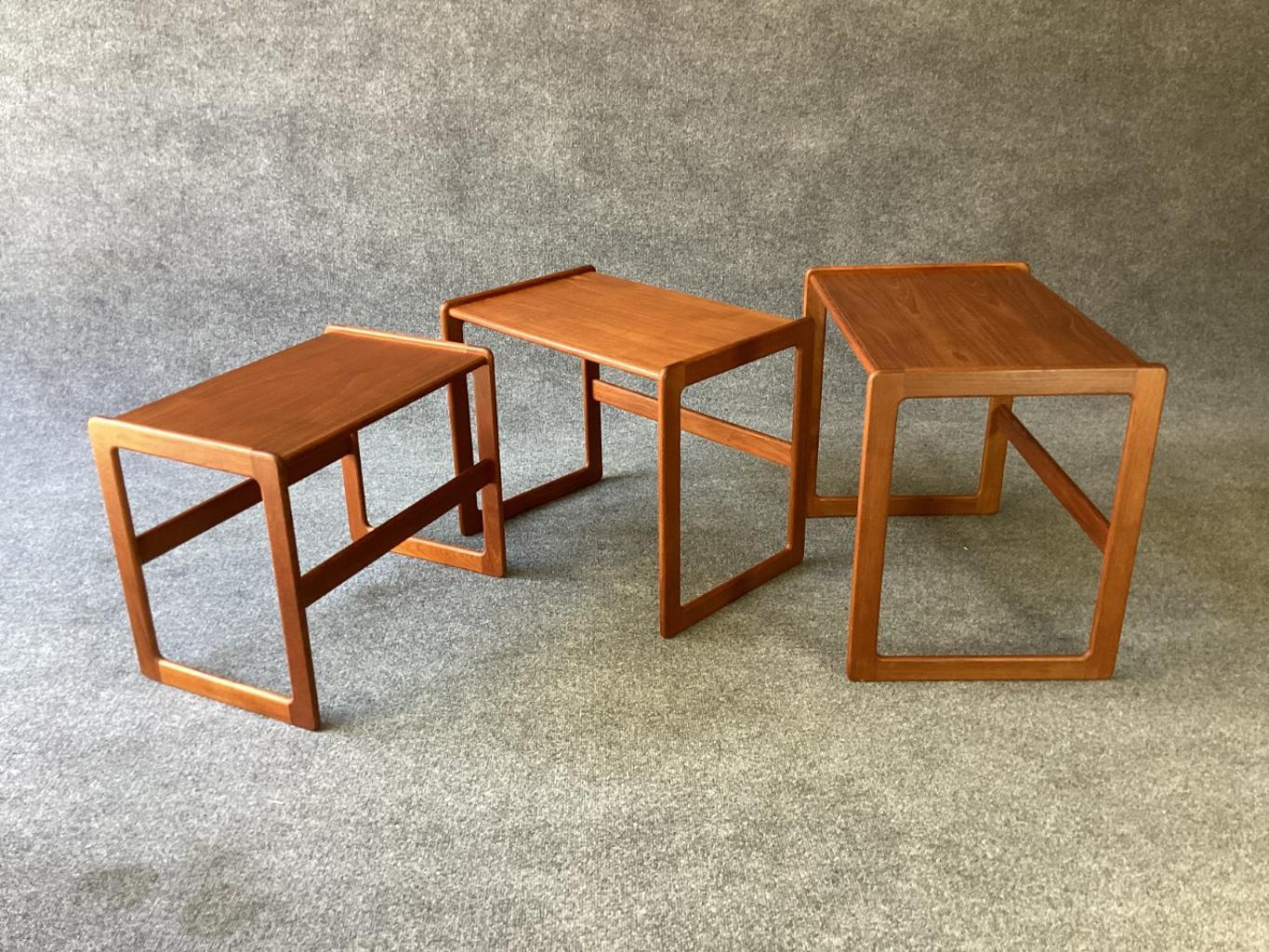 Vintage Danish Trio Teak Nesting Tables Attributed to Arne Hovmand-Olsen For Sale 1