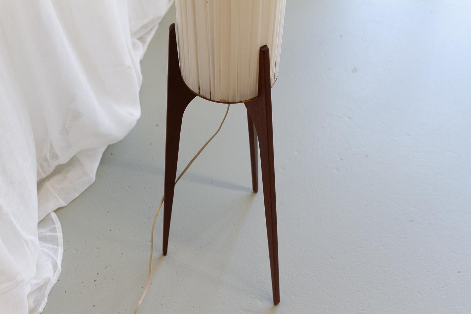 Teak Vintage Danish Tripod Rocket Floor Lamp, 1960s. For Sale