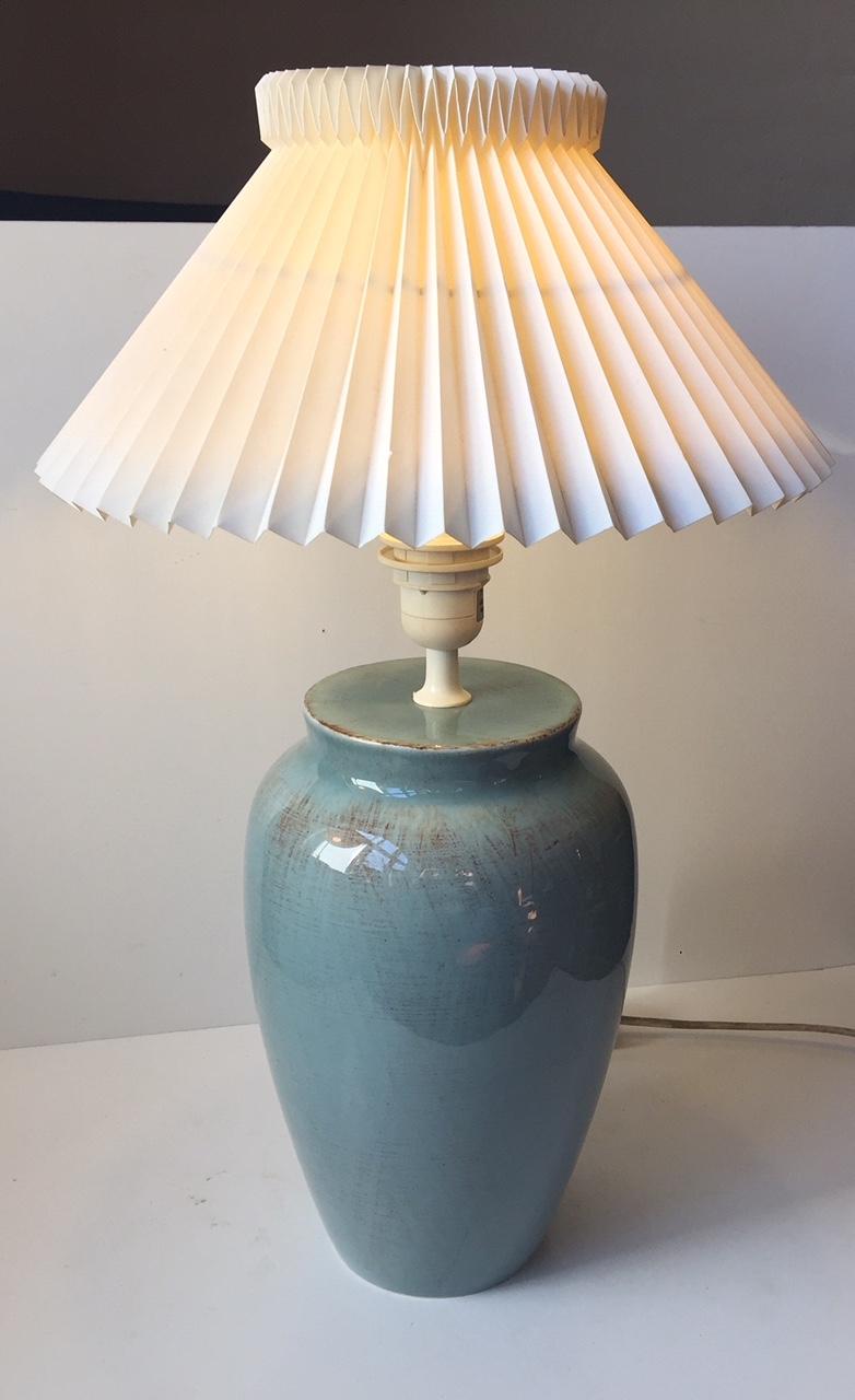 Mid-Century Modern Vintage Danish Turquoise Ceramic Table Lamp from Vitrika & Junge, 1970s