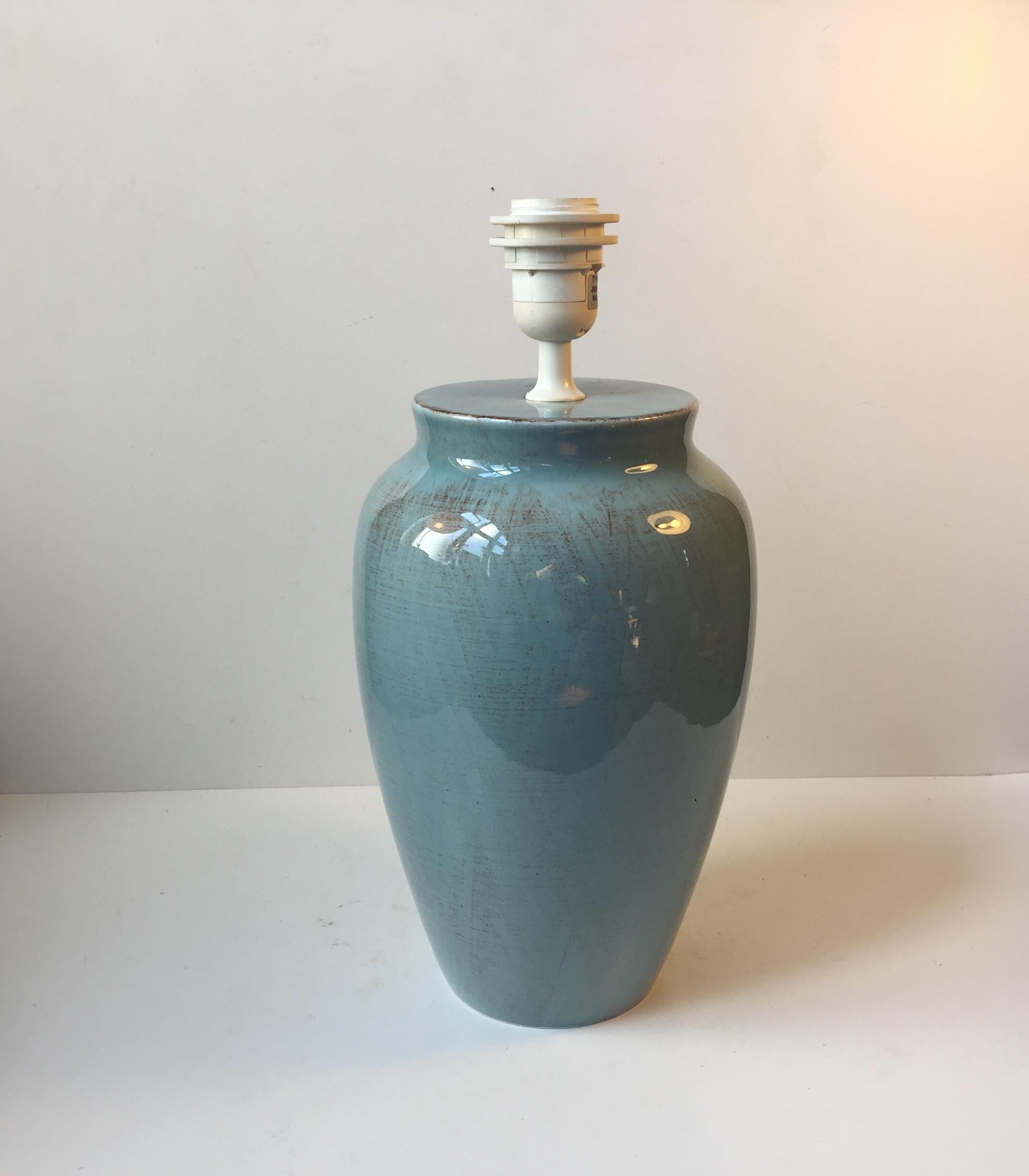 Glazed Vintage Danish Turquoise Ceramic Table Lamp from Vitrika & Junge, 1970s