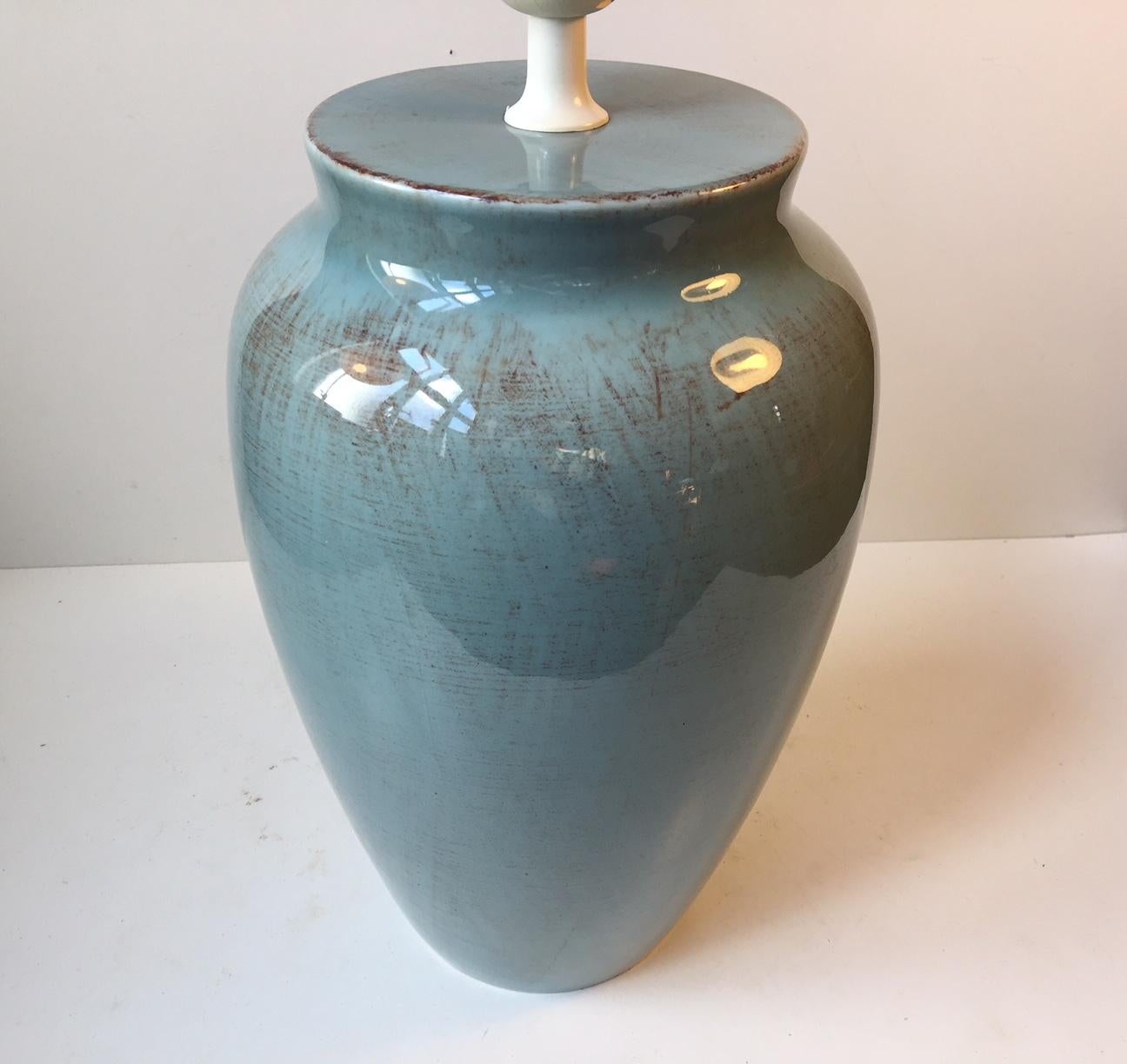 Vintage Danish Turquoise Ceramic Table Lamp from Vitrika & Junge, 1970s In Excellent Condition In Esbjerg, DK