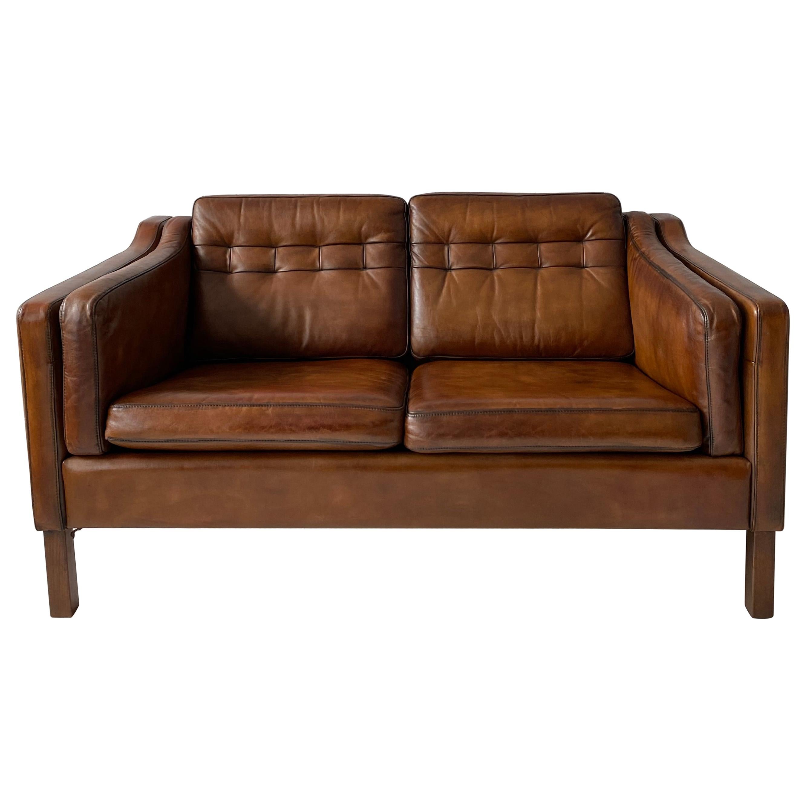 Vintage Danish Two-Seat Leather Sofa