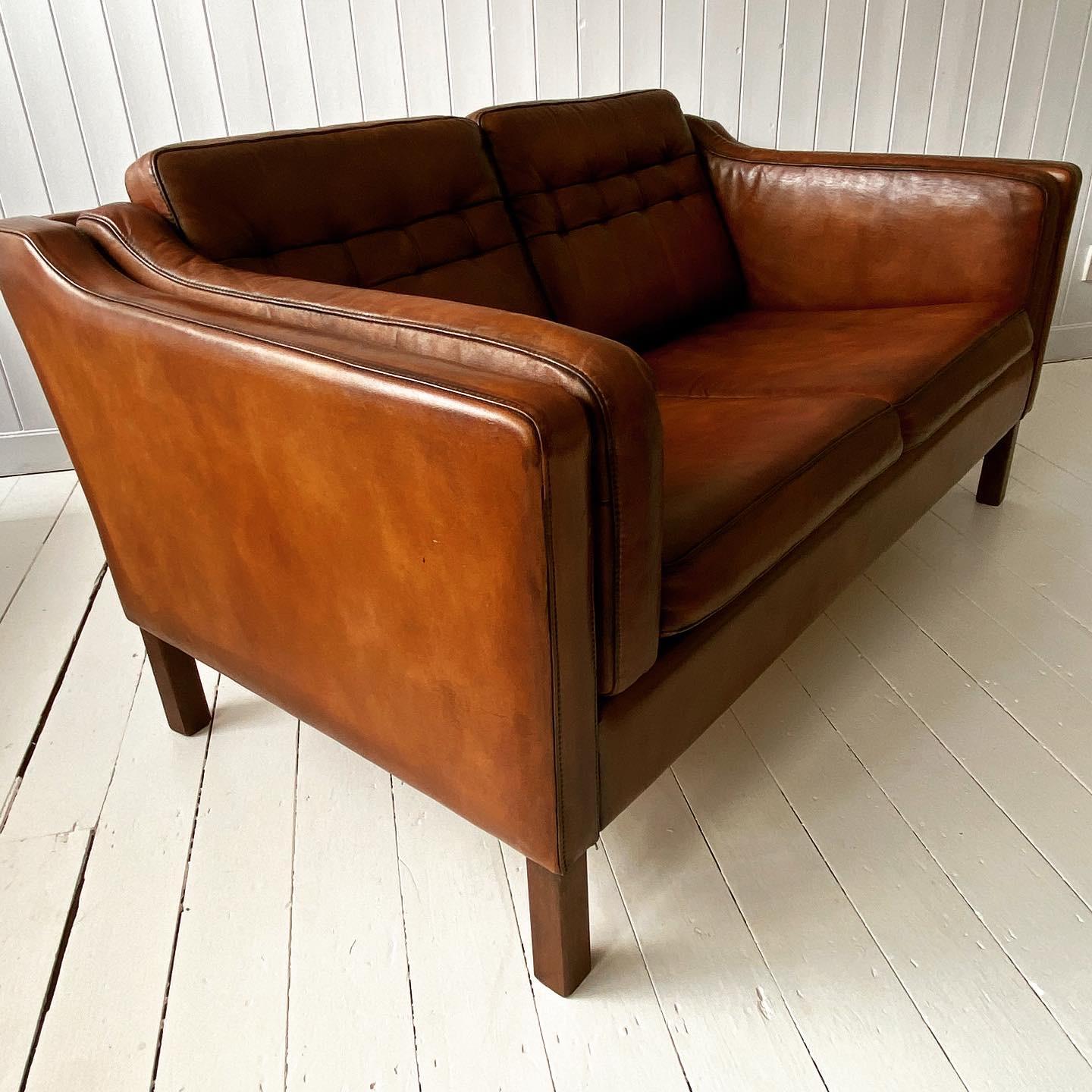 Vintage Danish Two-Seat Leather Sofa In Good Condition In Heathfield, East Sussex