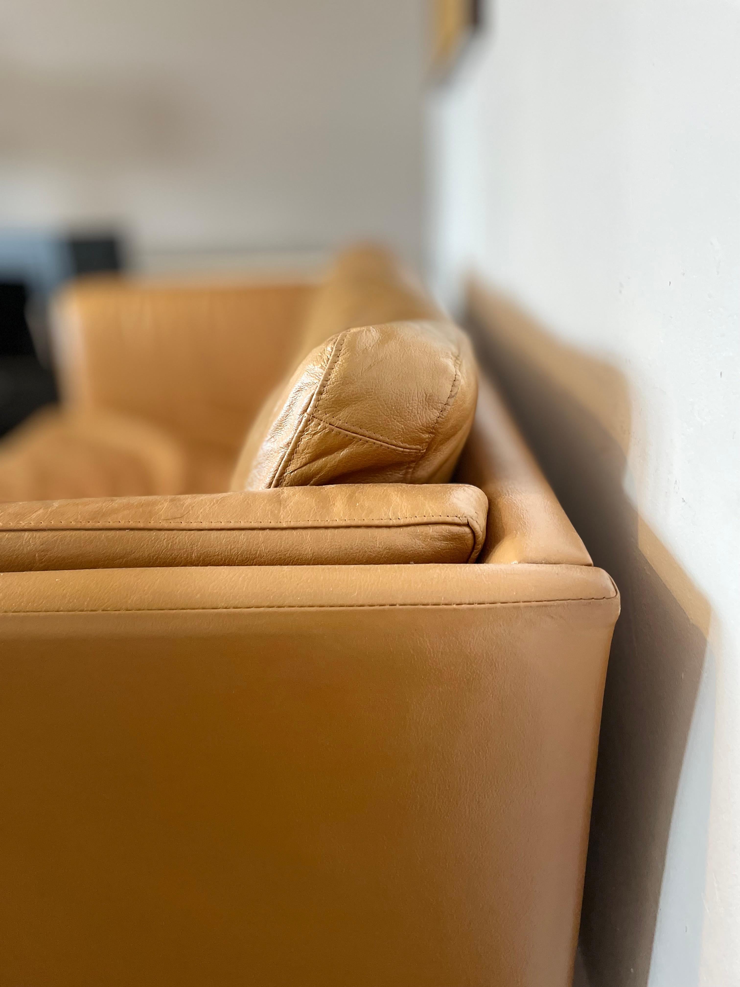 Late 20th Century Vintage Danish Two Seater Sofa in Tan Leather For Sale