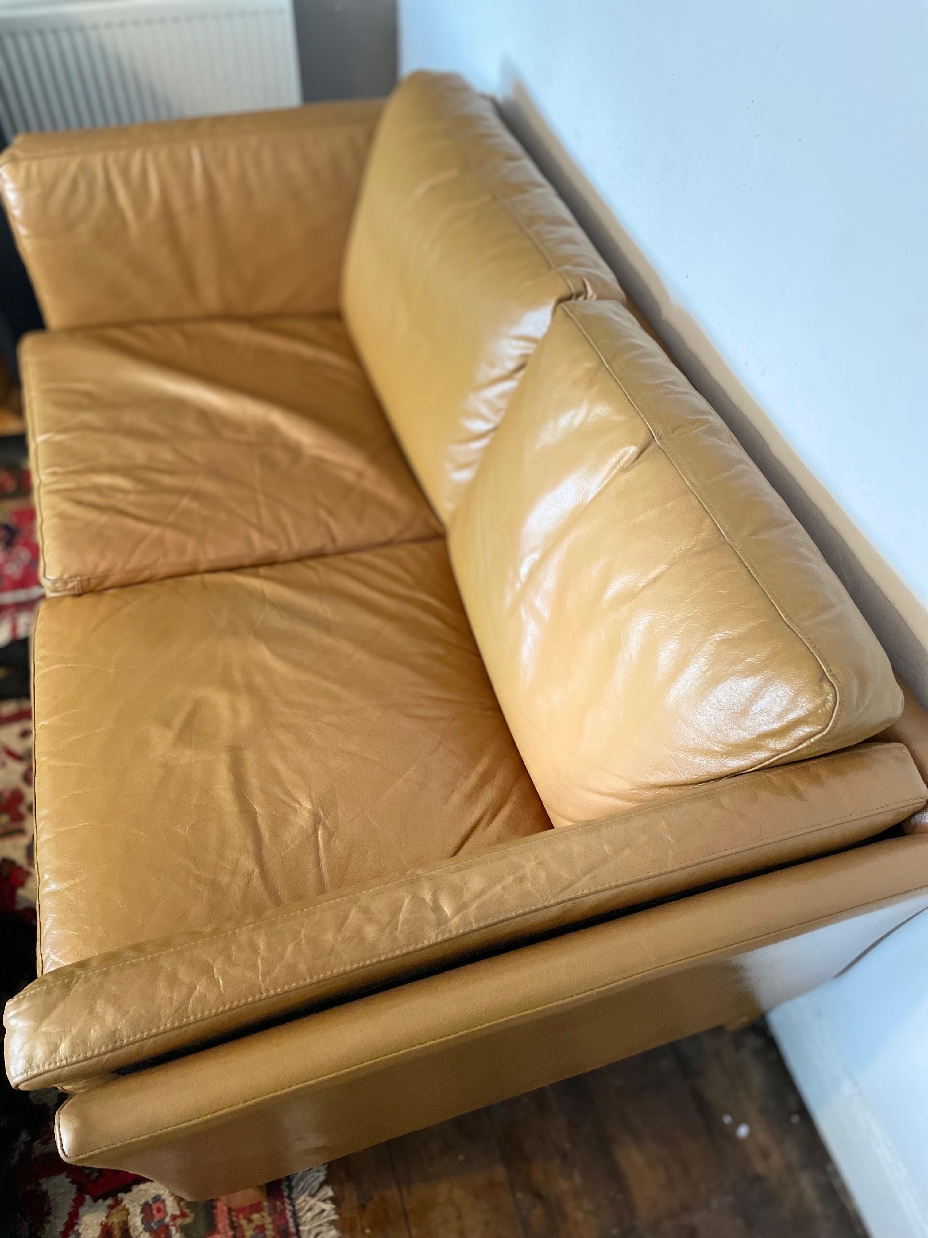 Vintage Danish Two Seater Sofa in Tan Leather For Sale 2