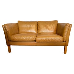 Vintage Danish Two Seater Sofa in Tan Leather