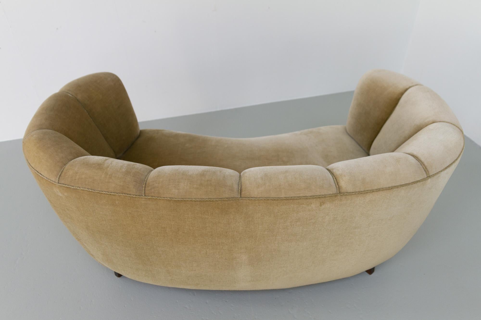 Vintage Danish Velvet Art Deco Banana Sofa, 1940s 7