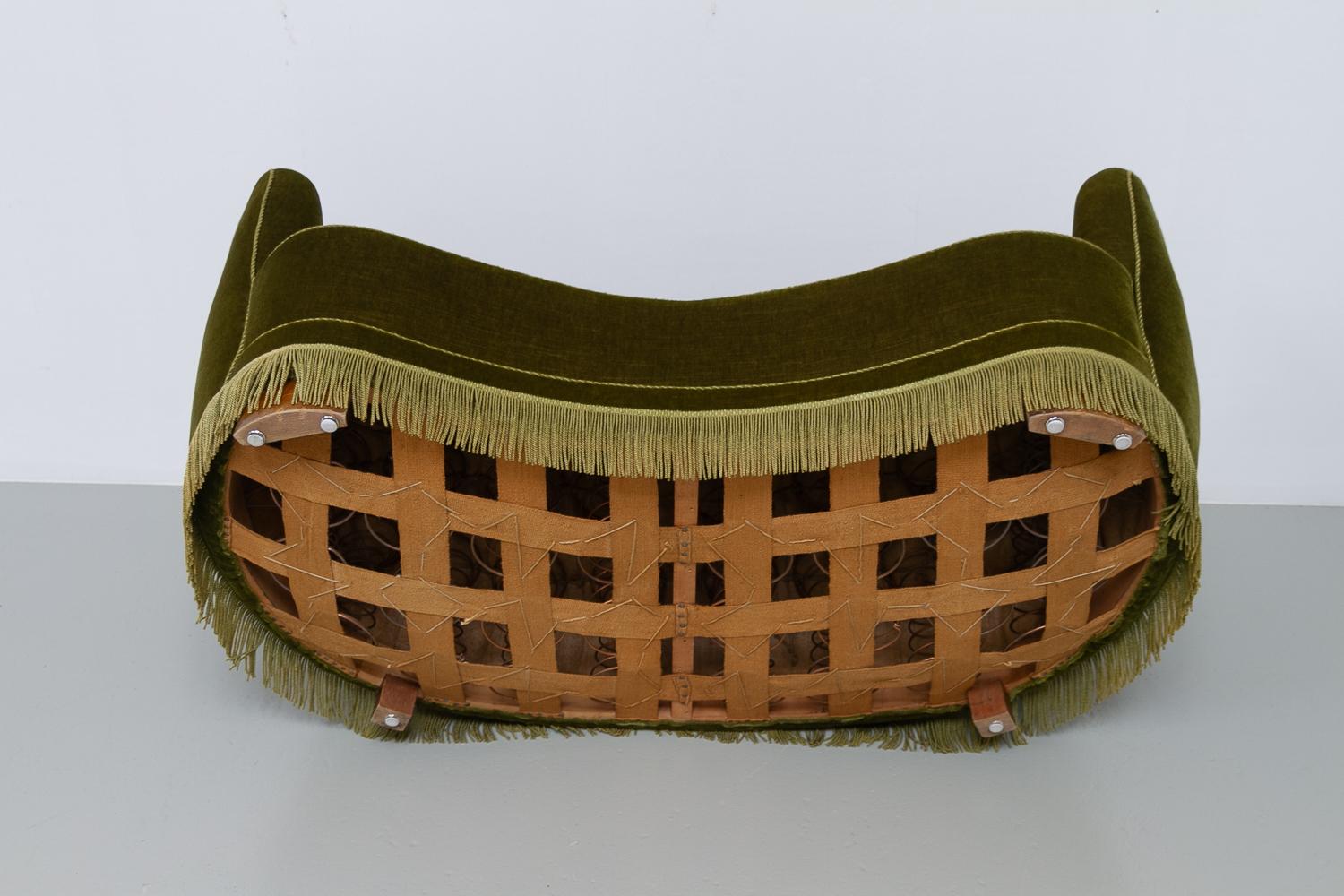 Vintage Danish Velvet Art Deco Banana Sofa, 1940s. 15