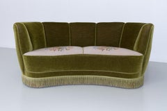 Vintage Danish Velvet Art Deco Banana Sofa, 1940s.