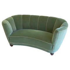 Vintage Danish Velvet Art Deco Banana Sofa, 1940s.