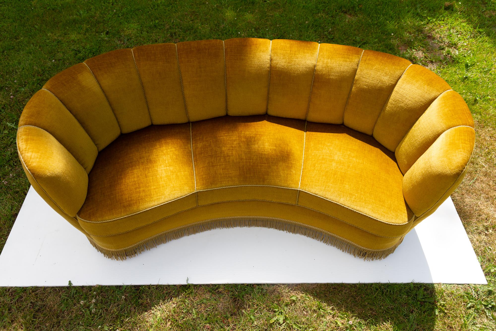 Vintage Danish Velvet Banana Sofa, 1940s 5