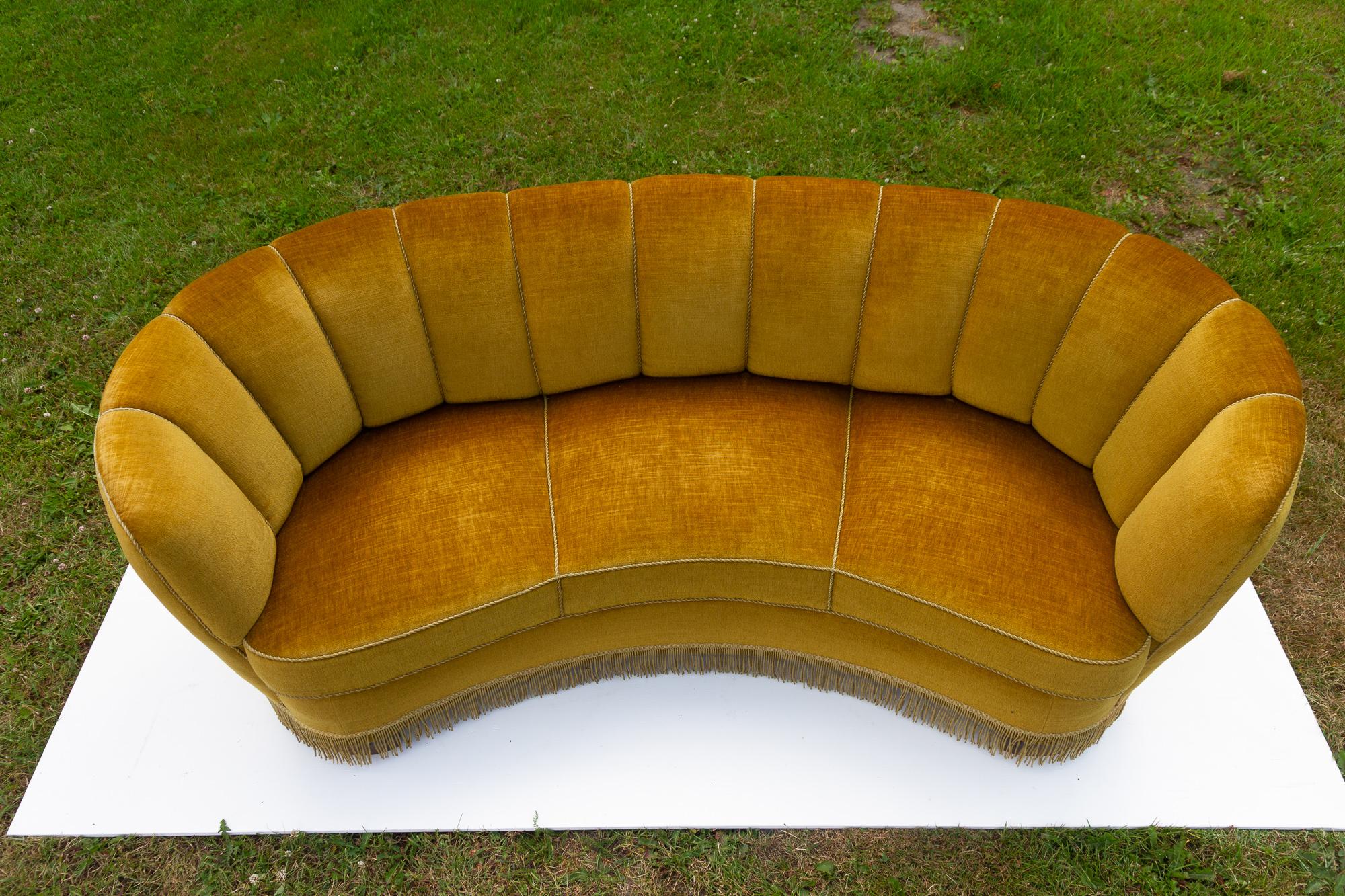 Vintage Danish Velvet Banana Sofa, 1940s 8