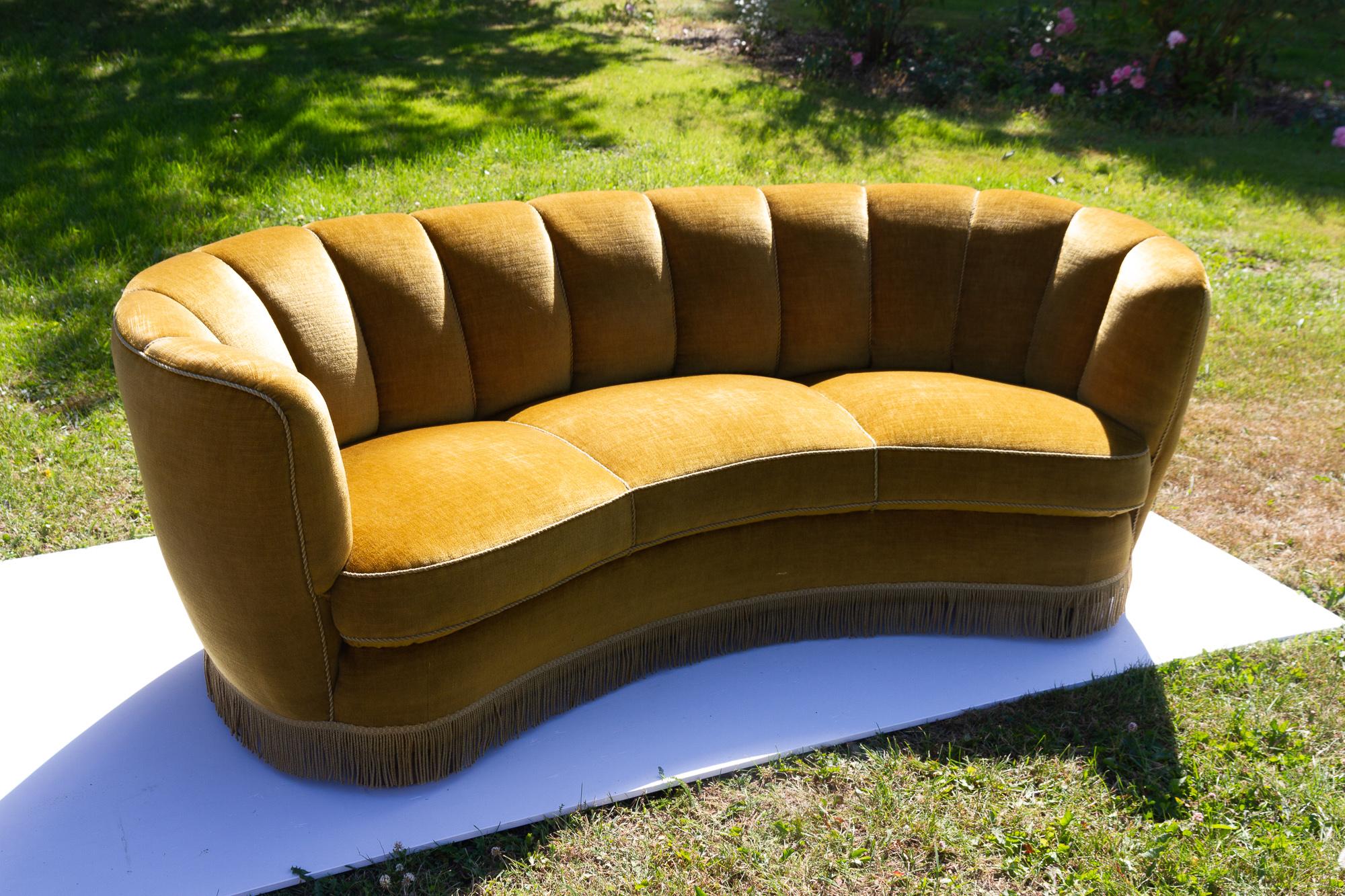 Vintage Danish Velvet Banana Sofa, 1940s 11