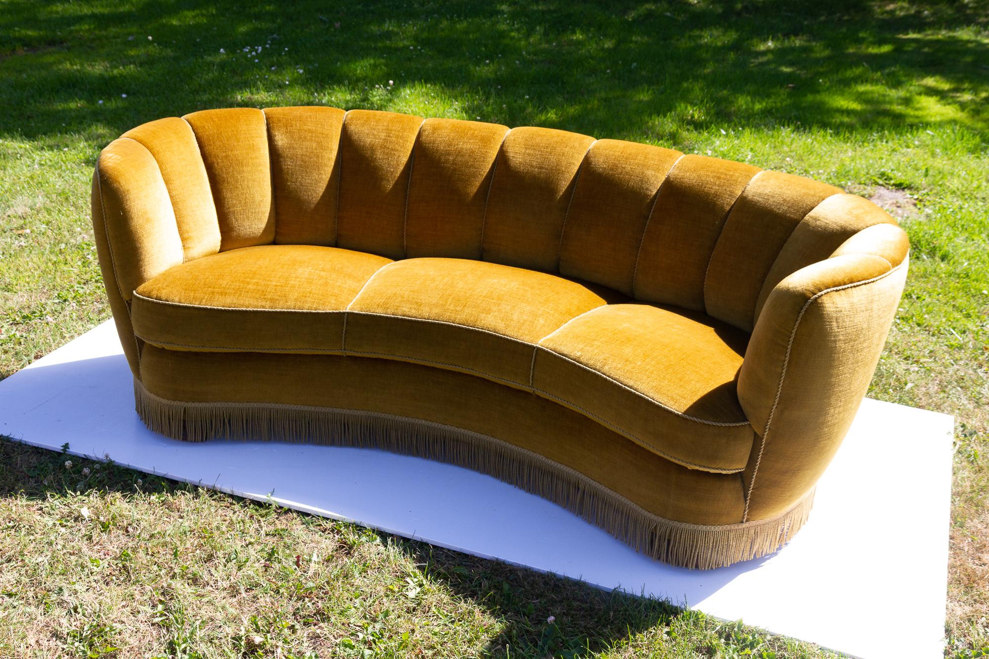 Vintage Danish Velvet Banana Sofa, 1940s 12