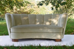 Vintage Danish Velvet Banana Sofa, 1940s