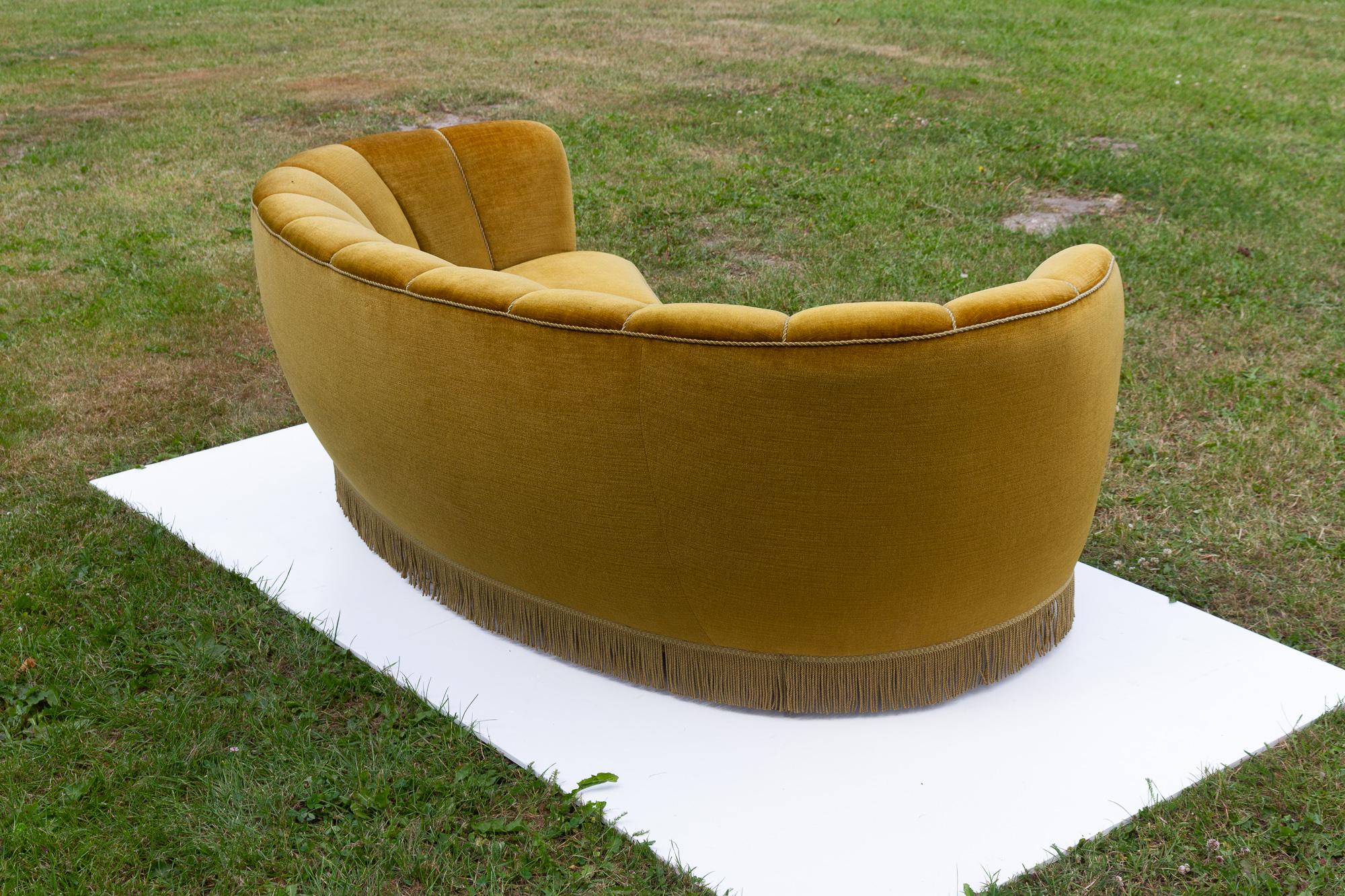 Mid-20th Century Vintage Danish Velvet Banana Sofa, 1940s