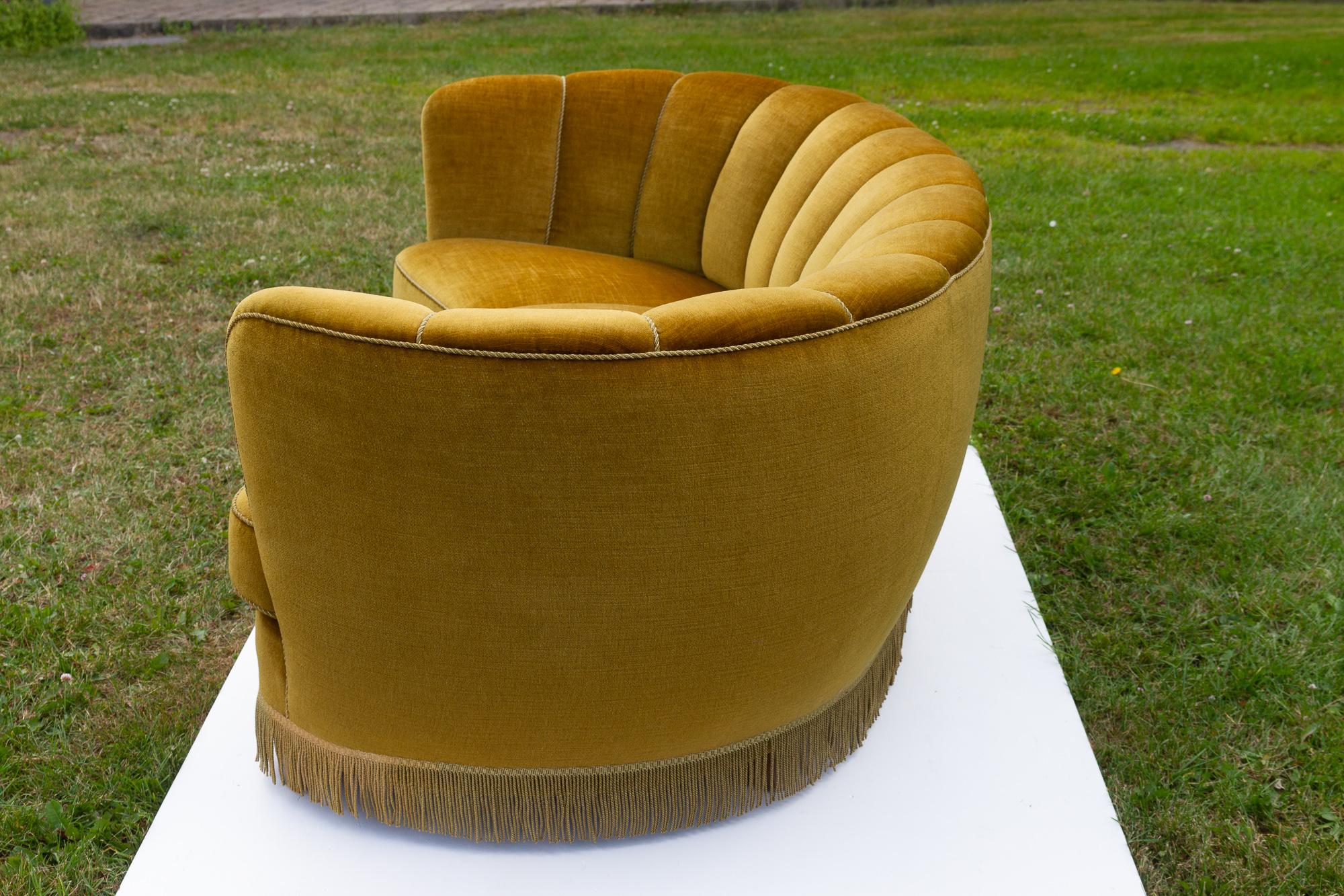 Vintage Danish Velvet Banana Sofa, 1940s 2