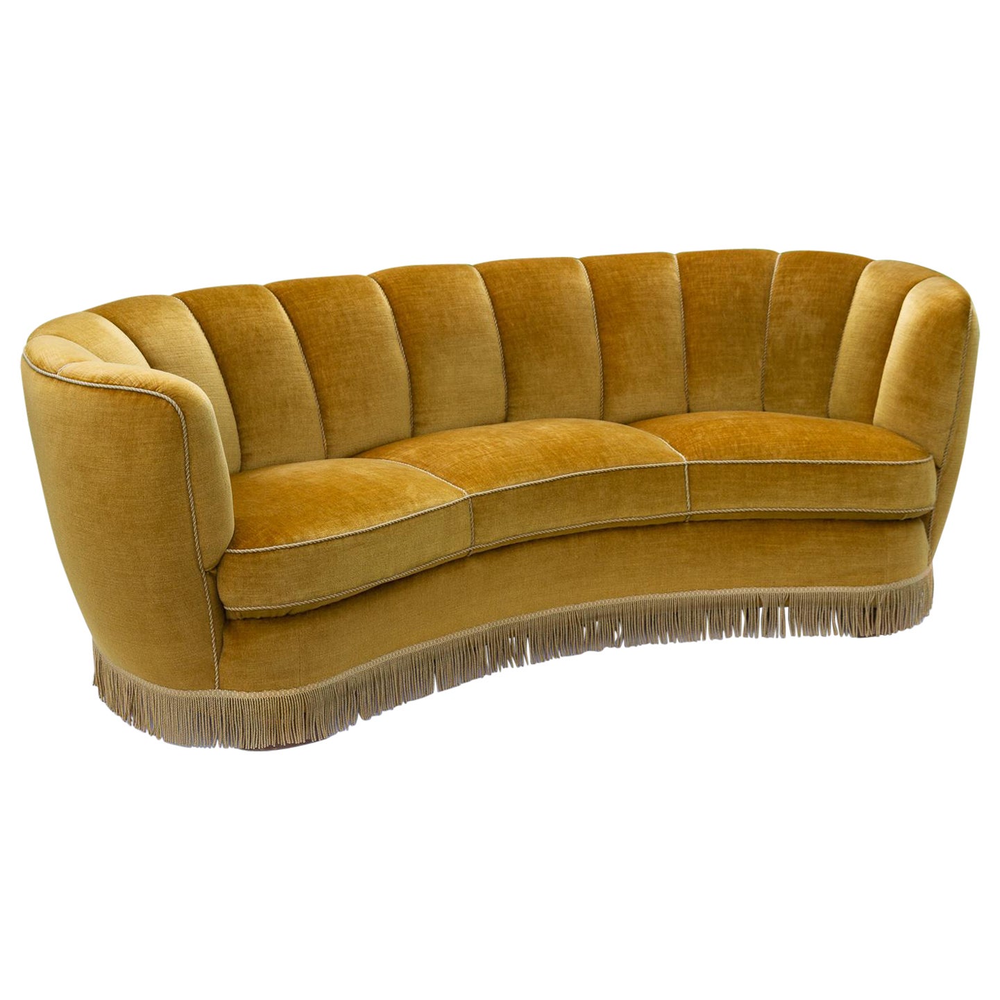 Vintage Danish Velvet Banana Sofa, 1940s